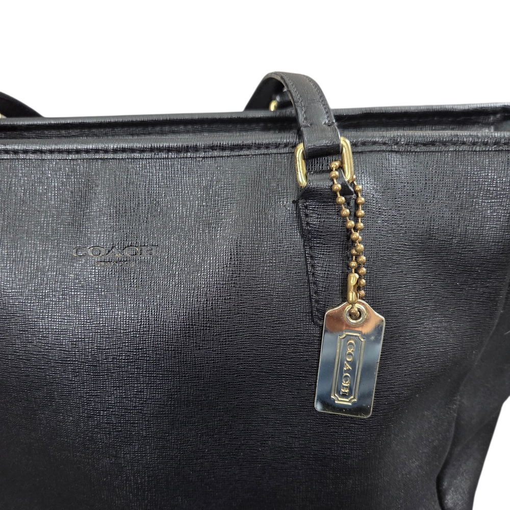 Coach Saffiano Leather City Tote Black Leather Tote Bag - Picture 2 of 10